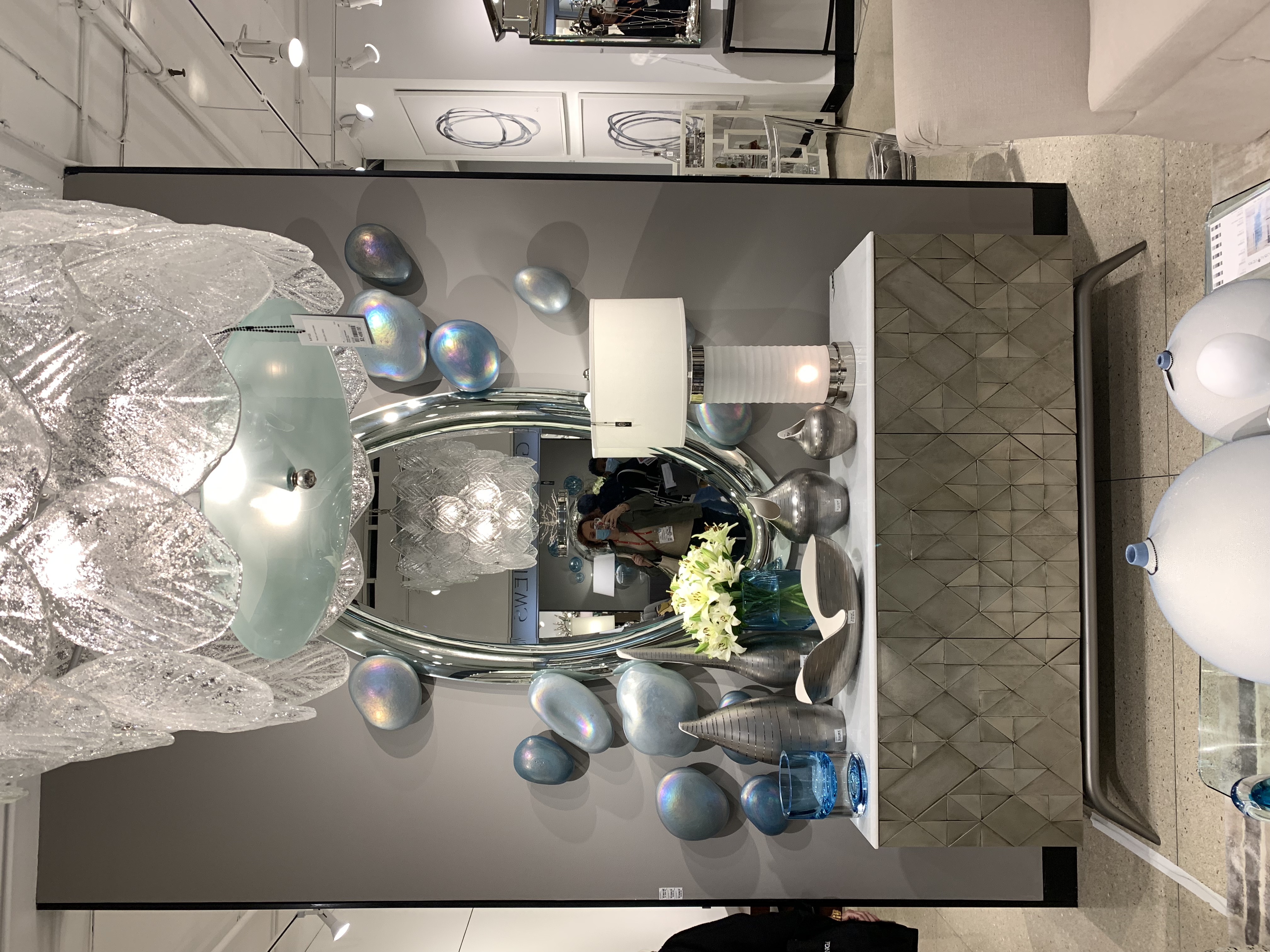 metal and glass accessories in coastal blue