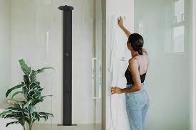 black floor to top of the shower water delivery system