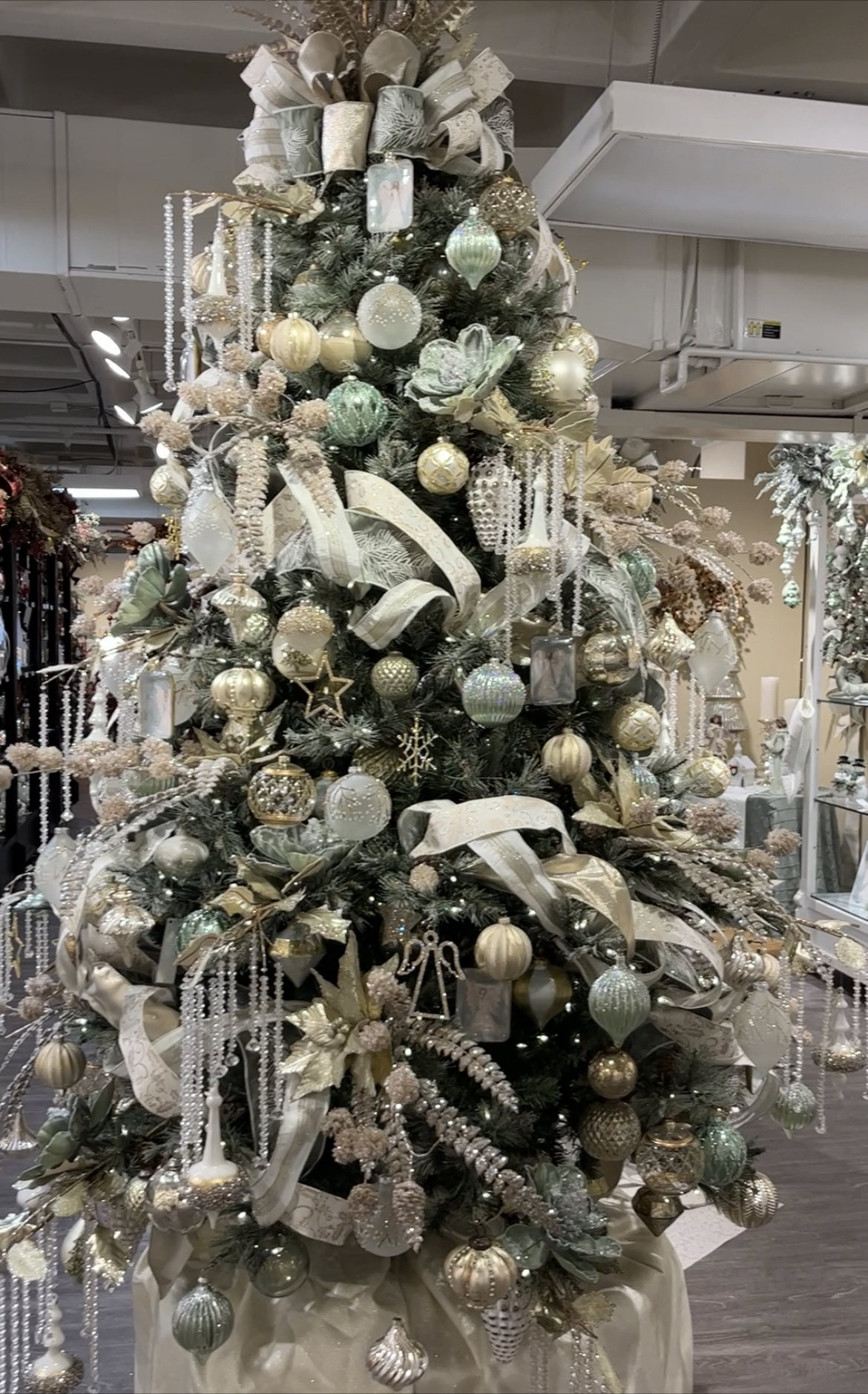 Christmas tree with light green ornaments